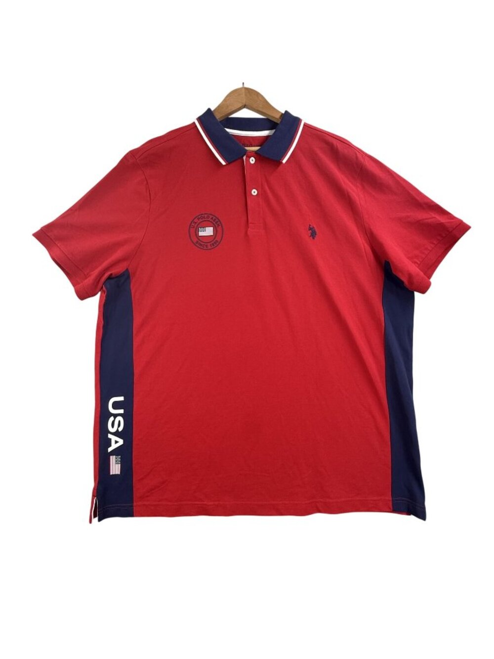 US Polo Assn. Polo Shirt Mens 2XL Red USA Flag Colorblock Knit Patriotic Preppy